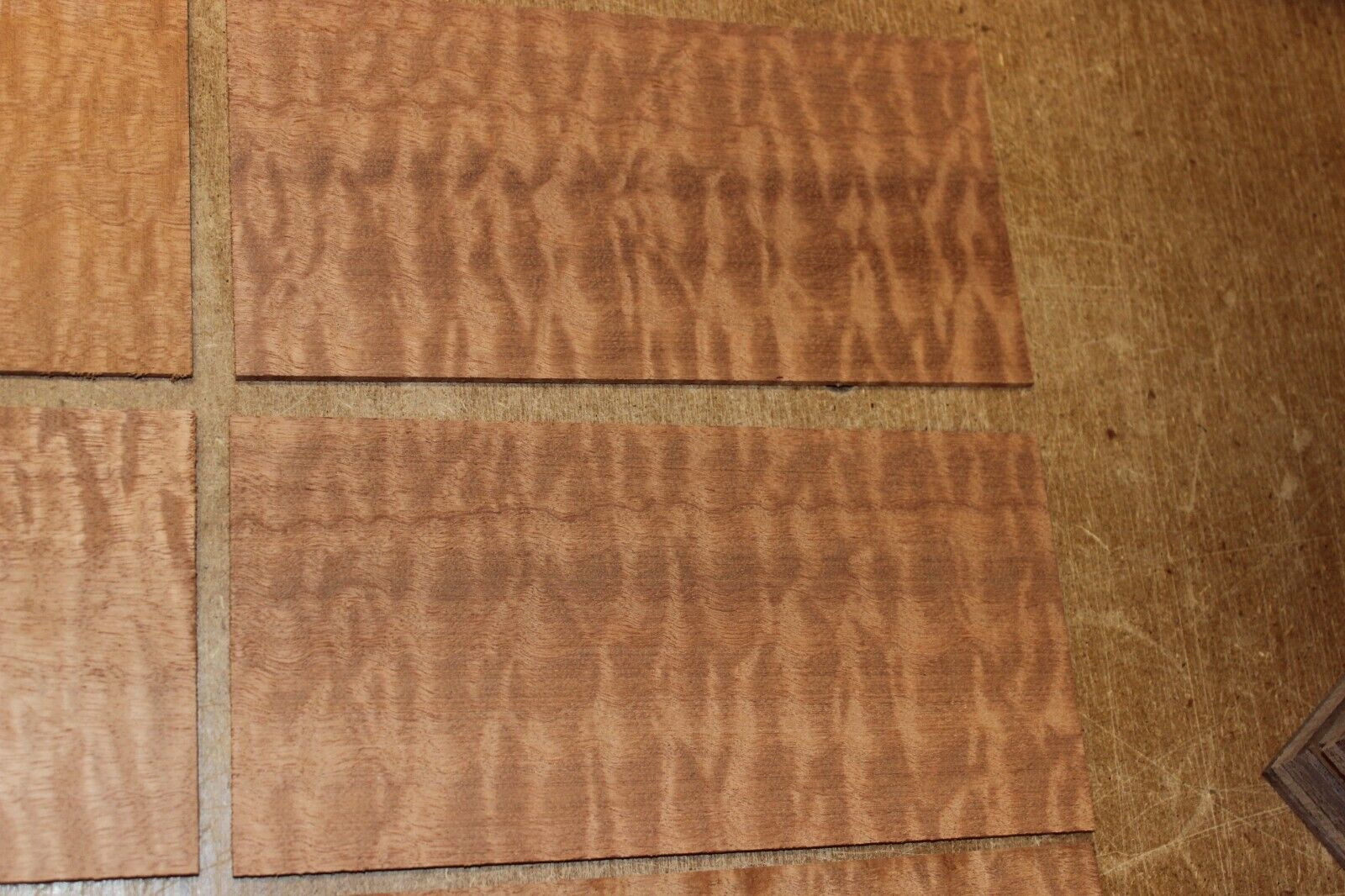 quilted figured sapele headstock / peg head veneer. Sold individually