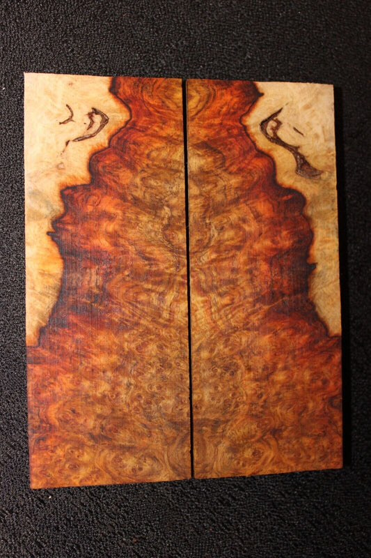 Amboyna burl knife scale, gun grip. 5  X 2  X 3/8"