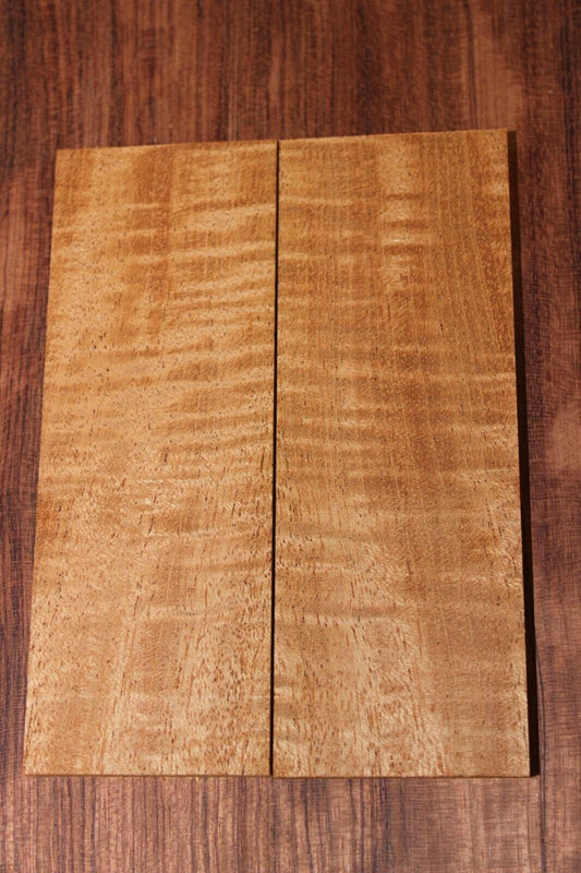Curly / flame mahogany knife scale, gun grip. Tight figure 5.5 X 2 X 3/8"